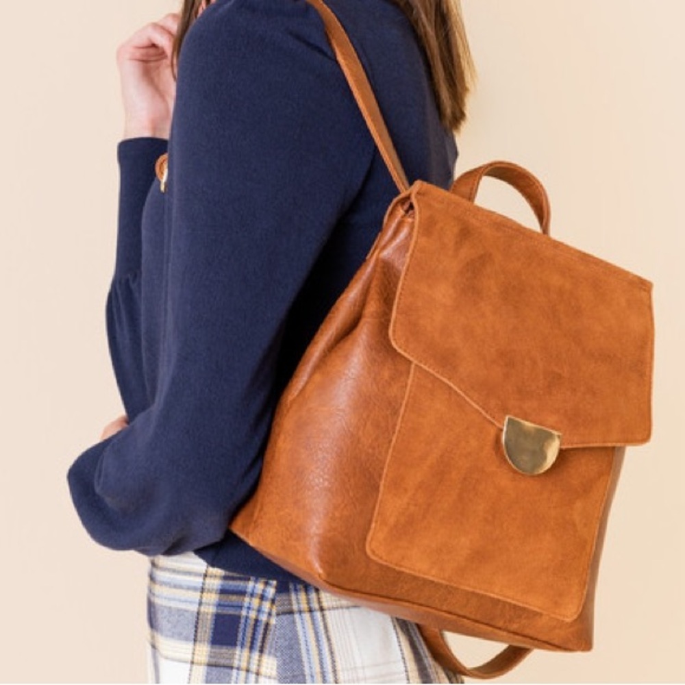 Chestnut Brown Leather and Suede Backpack